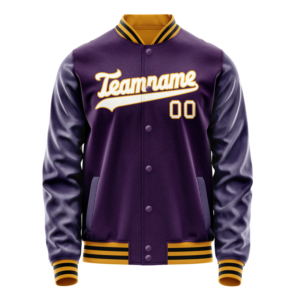 Personalized Purple & White Solid Color Varsity Letterman Jacket