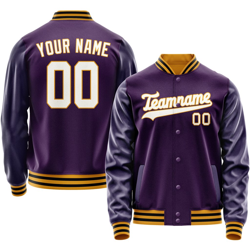 Personalized Purple & White Solid Color Varsity Letterman Jacket