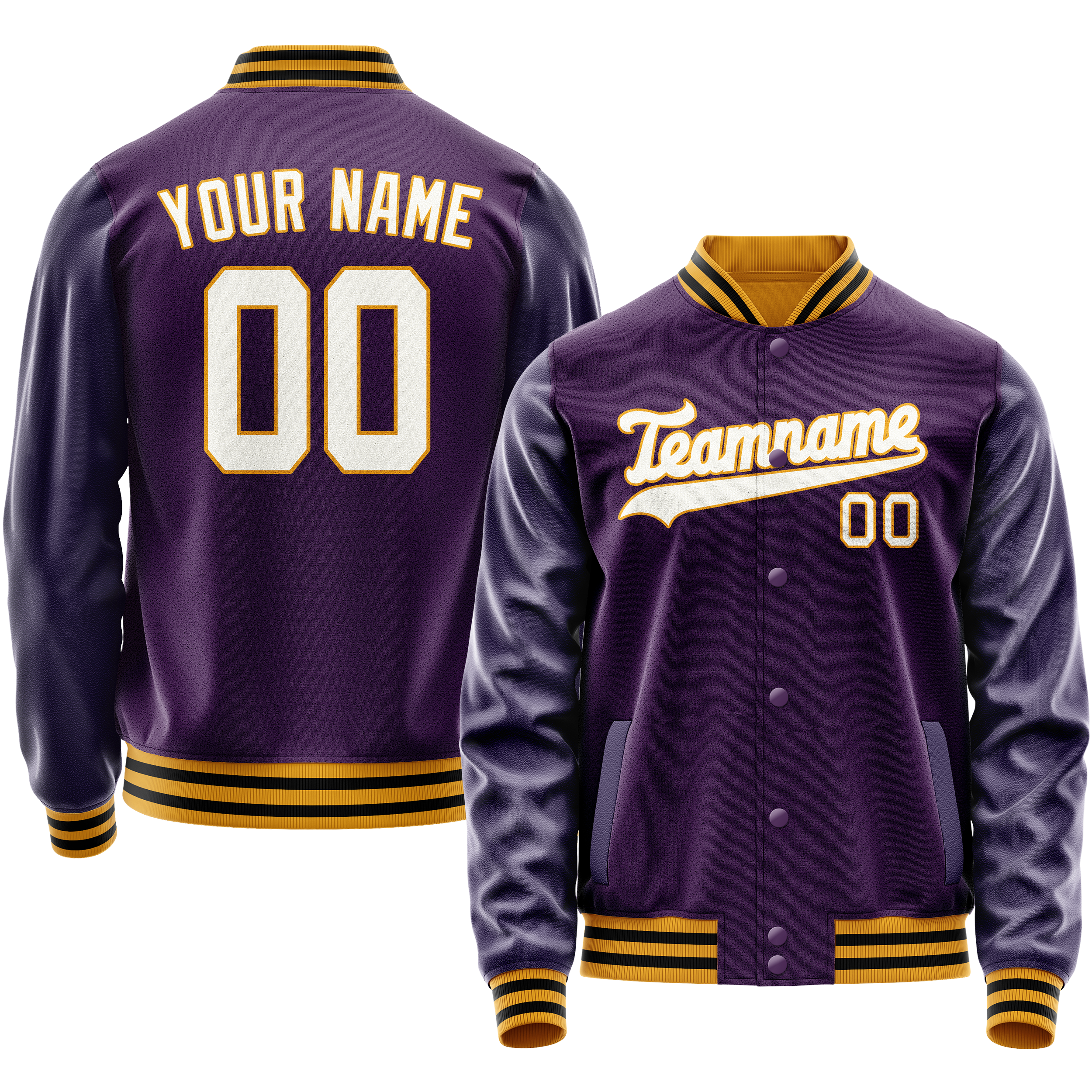 Personalized Purple & White Solid Color Varsity Letterman Jacket