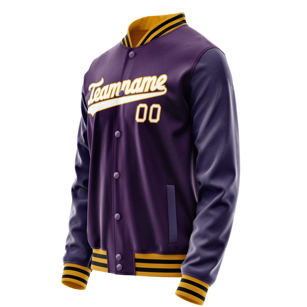 Personalized Purple & White Solid Color Varsity Letterman Jacket