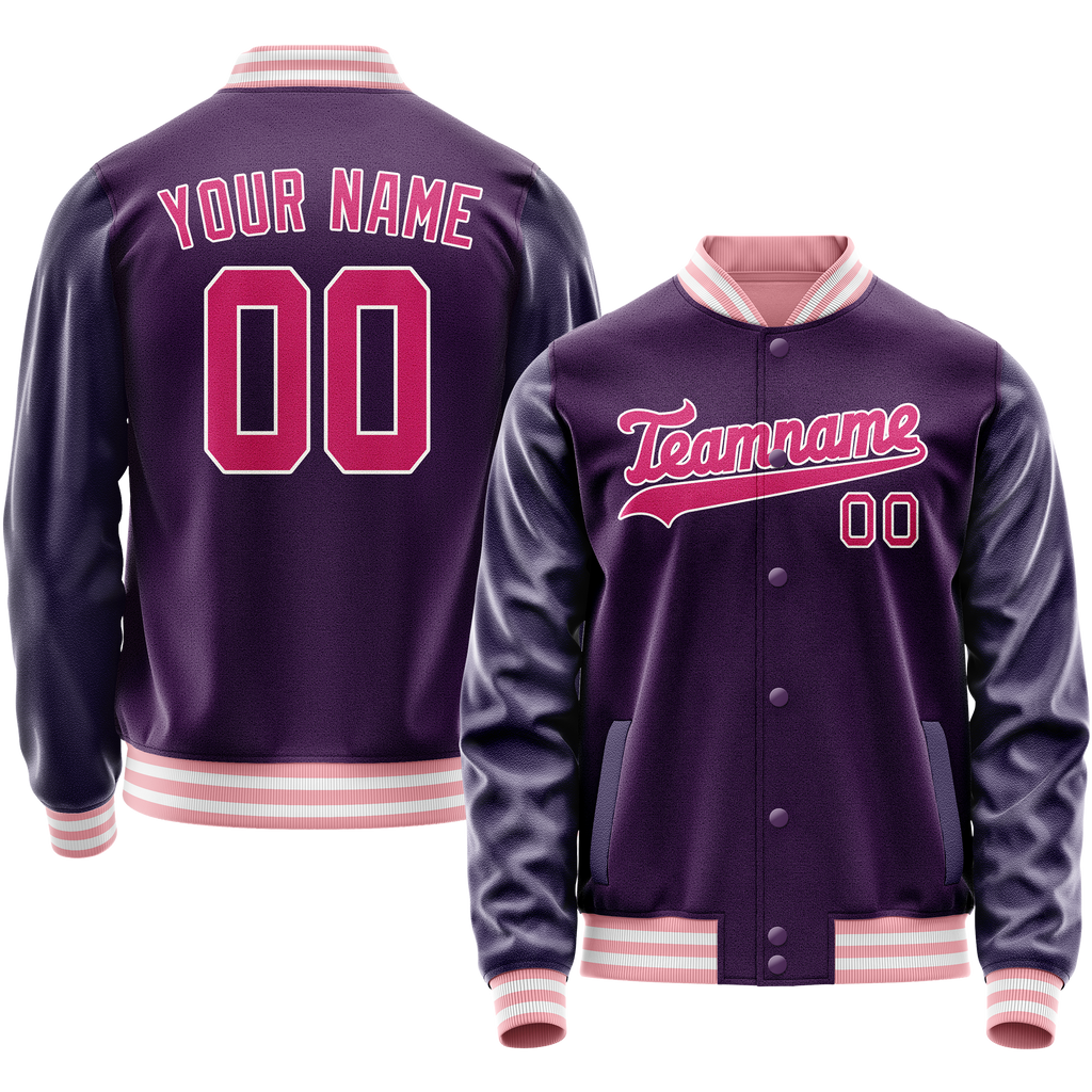 Personalized Purple & Pink Solid Color Varsity Letterman Jacket