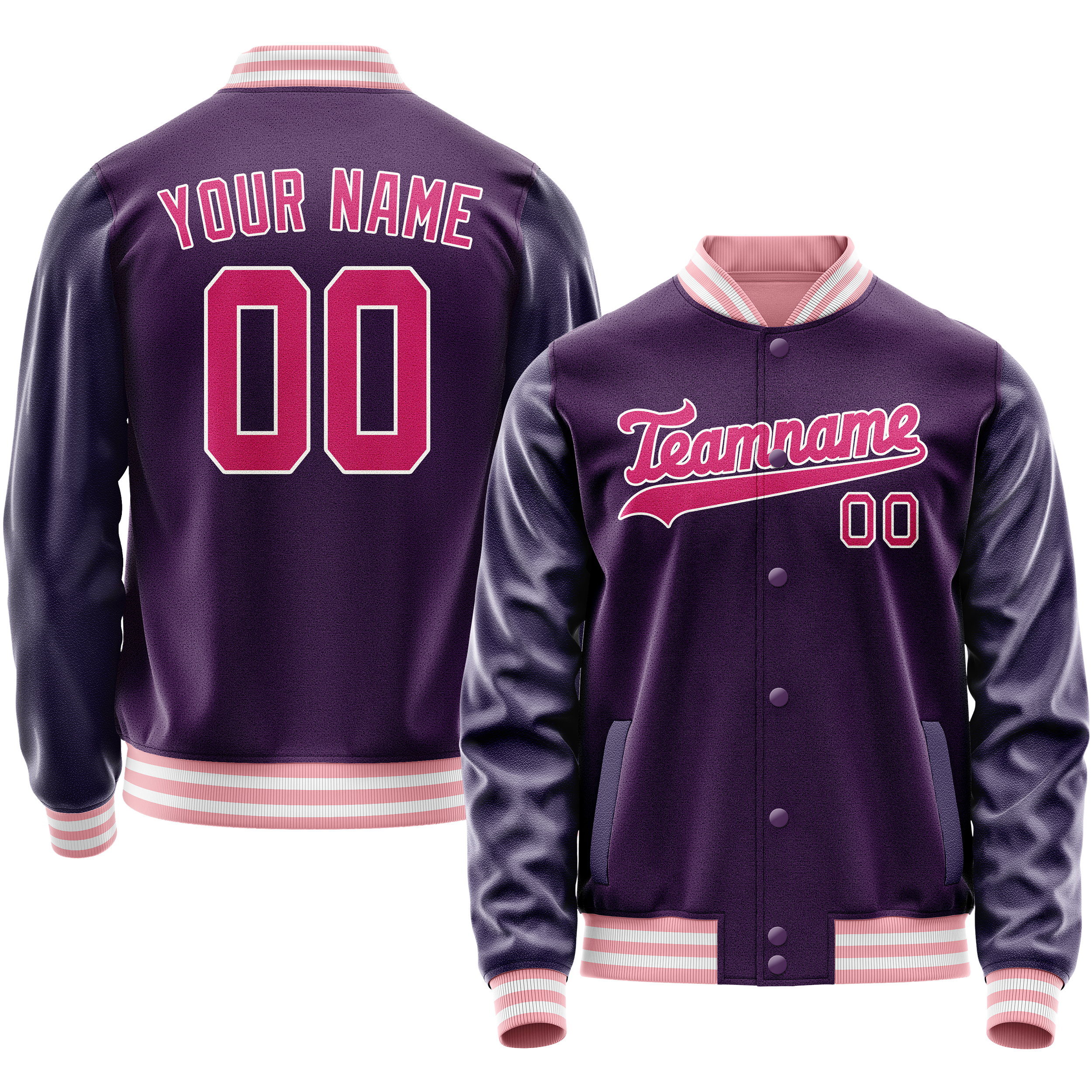Personalized Purple & Pink Solid Color Varsity Letterman Jacket