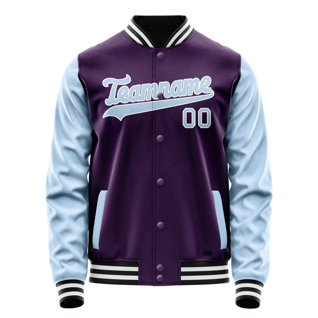 Personalized Purple & Light-Blue Solid Color Varsity Letterman Jacket