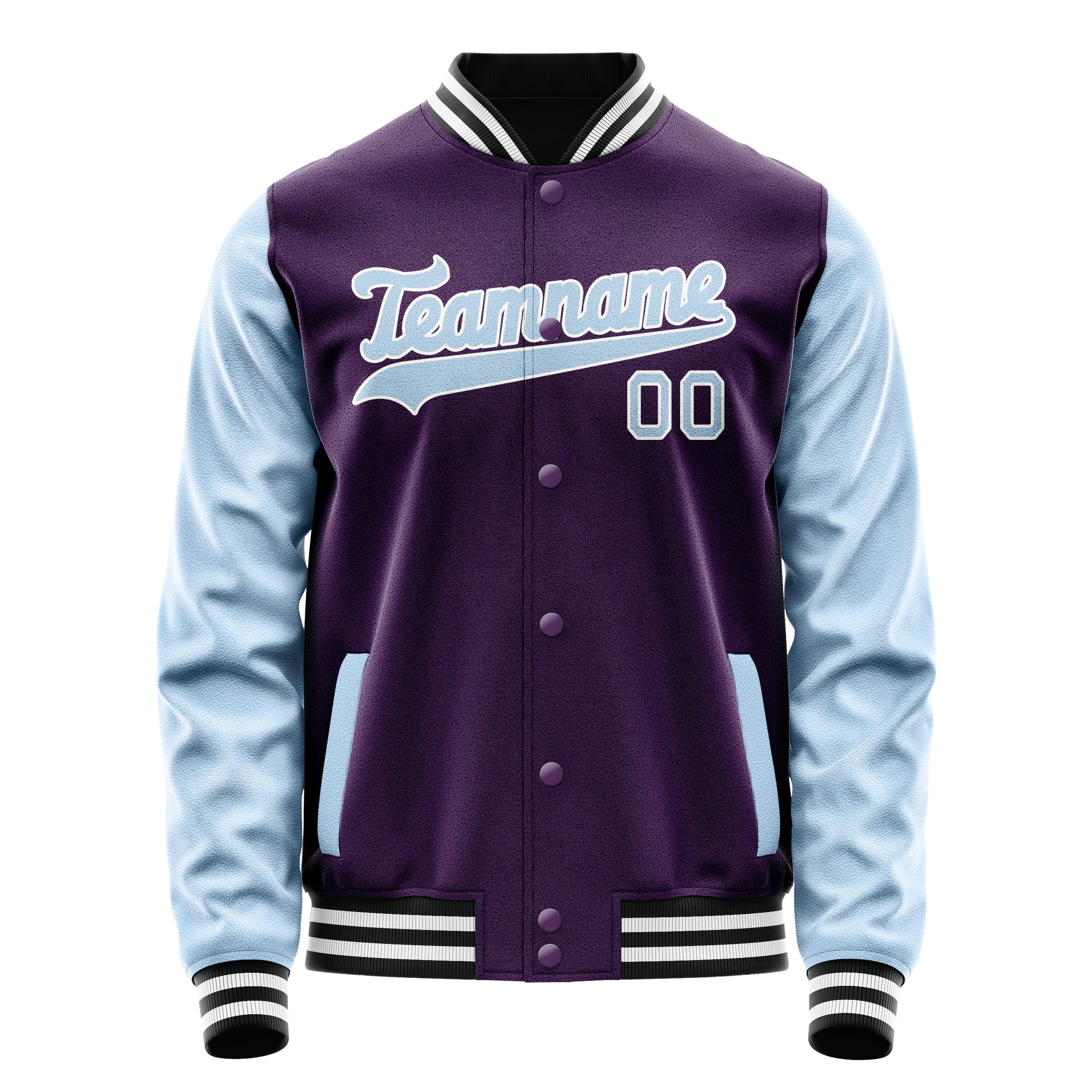 Personalized Purple & Light-Blue Solid Color Varsity Letterman Jacket