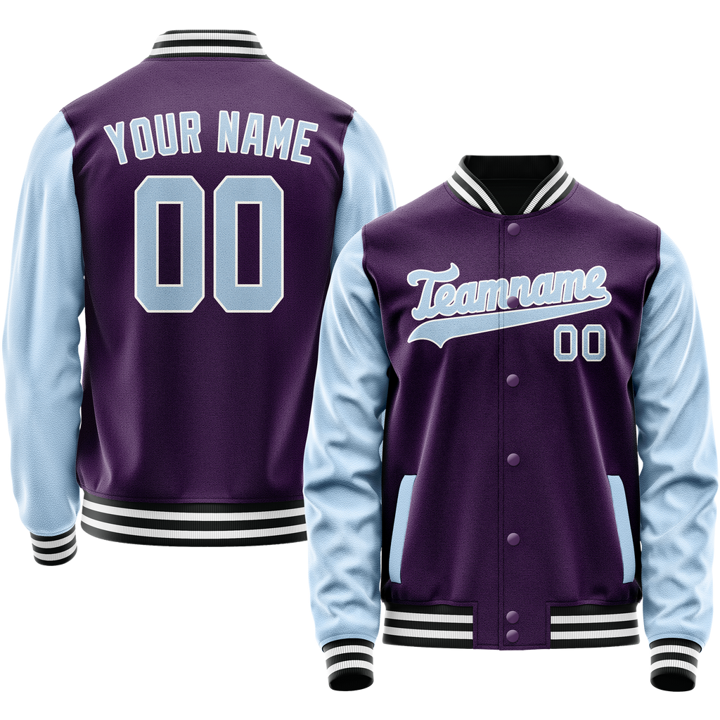 Personalized Purple & Light-Blue Solid Color Varsity Letterman Jacket