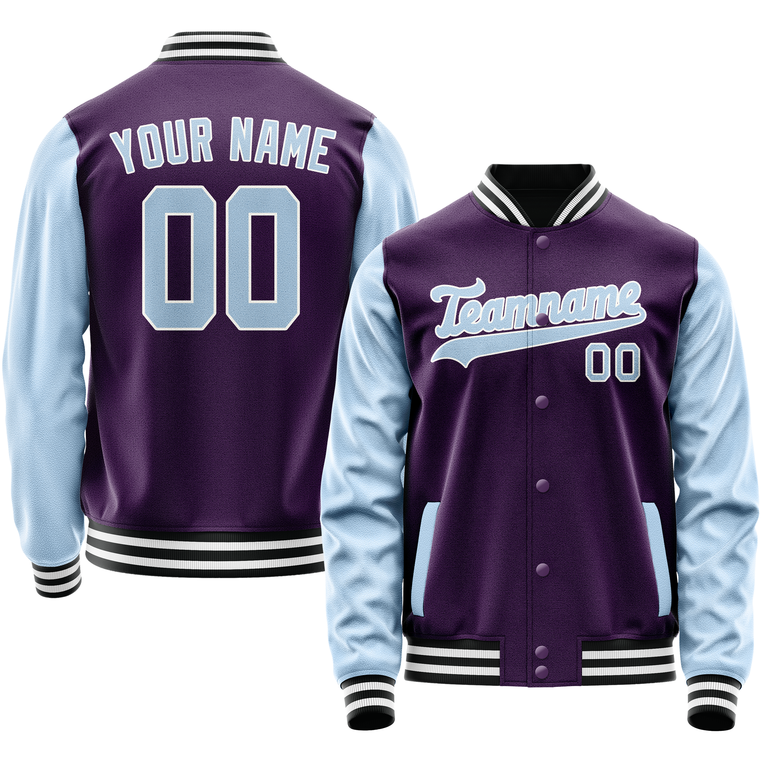 Personalized Purple & Light-Blue Solid Color Varsity Letterman Jacket