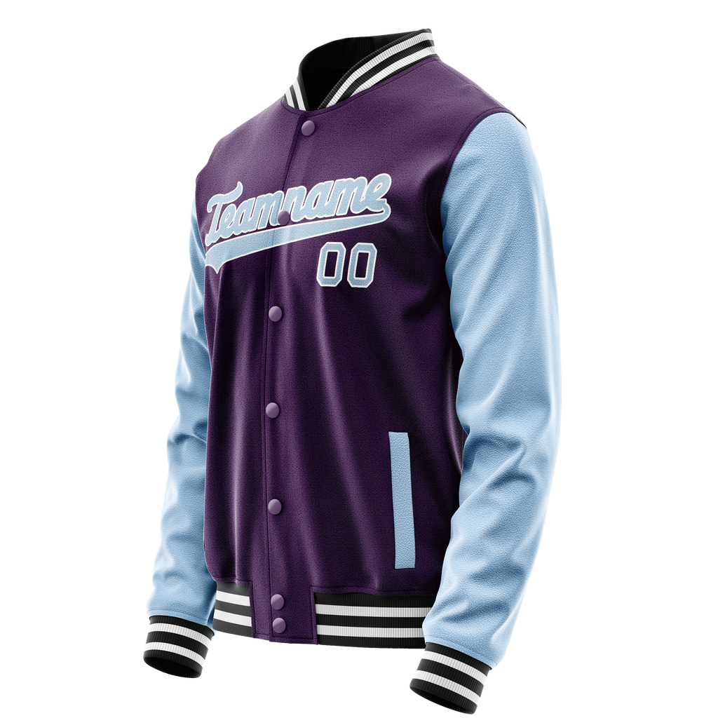 Personalized Purple & Light-Blue Solid Color Varsity Letterman Jacket