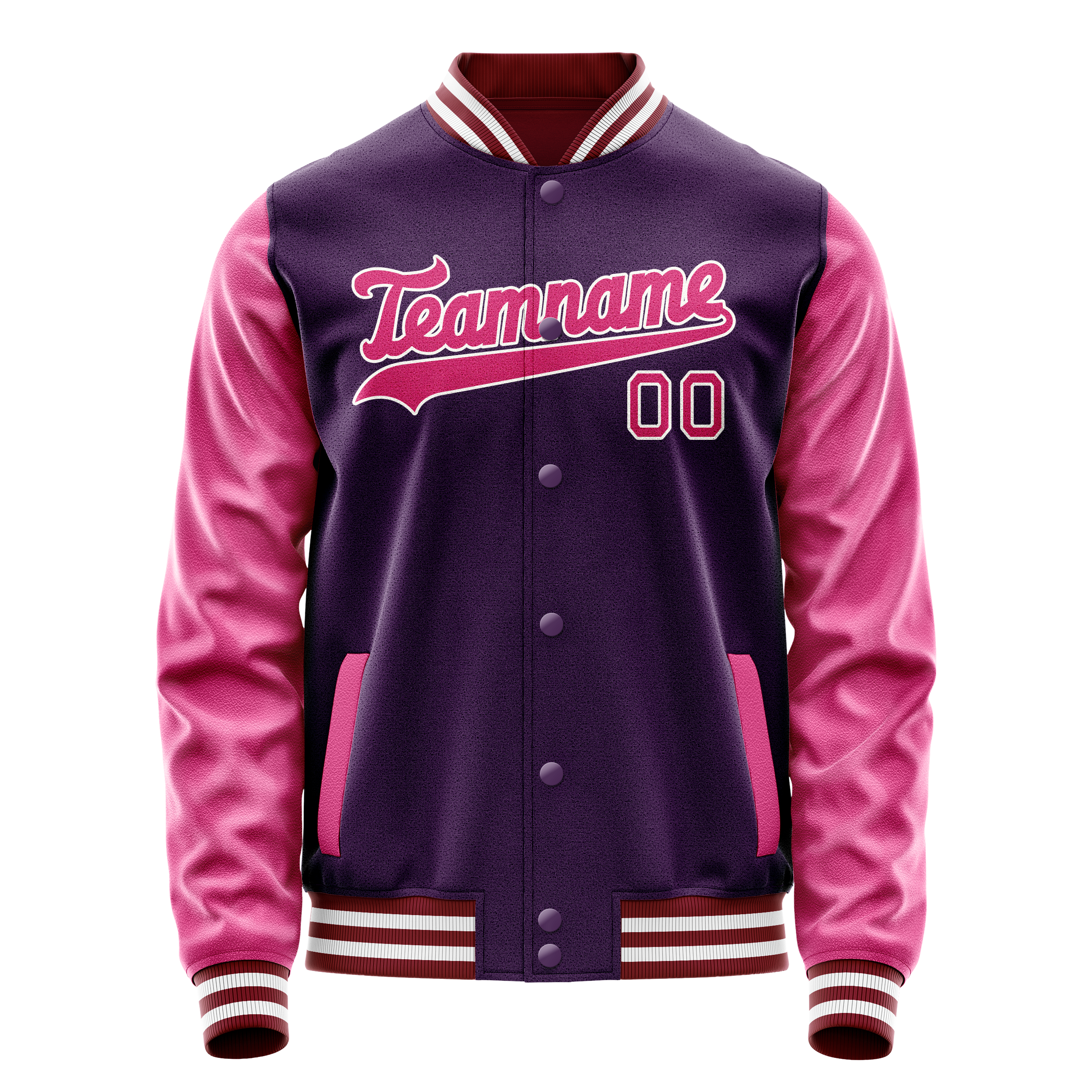 Personalized Purple & Pink Solid Color Varsity Letterman Jacket
