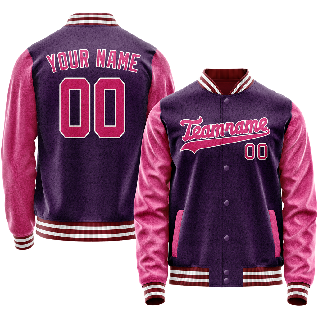 Personalized Purple & Pink Solid Color Varsity Letterman Jacket