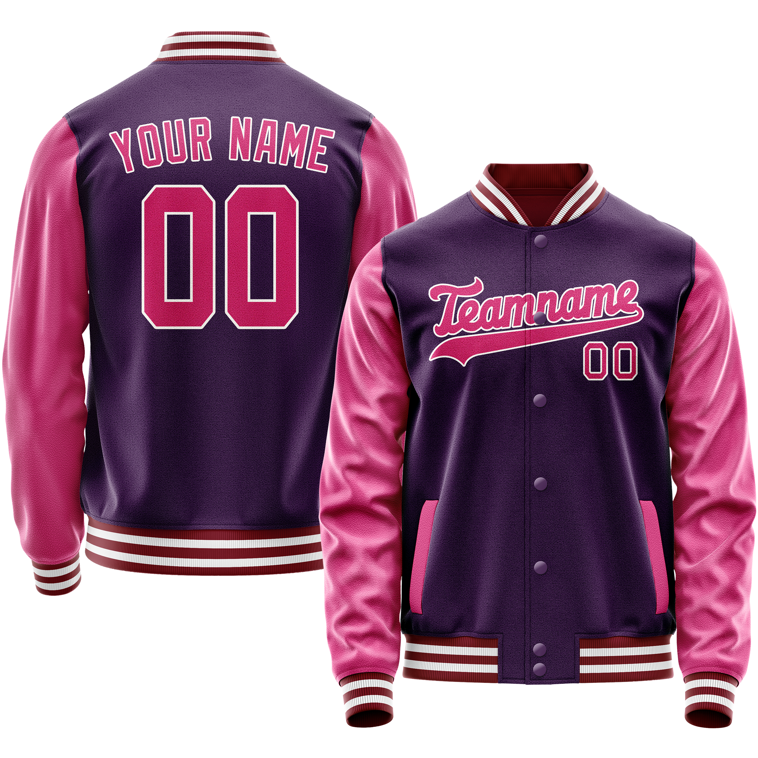 Personalized Purple & Pink Solid Color Varsity Letterman Jacket
