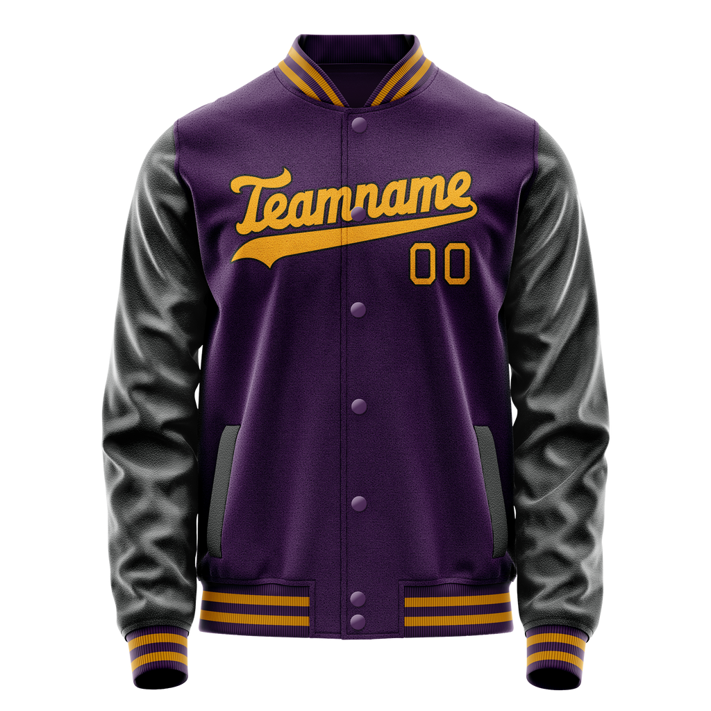 Personalized Purple & Black Solid Color Varsity Letterman Jacket