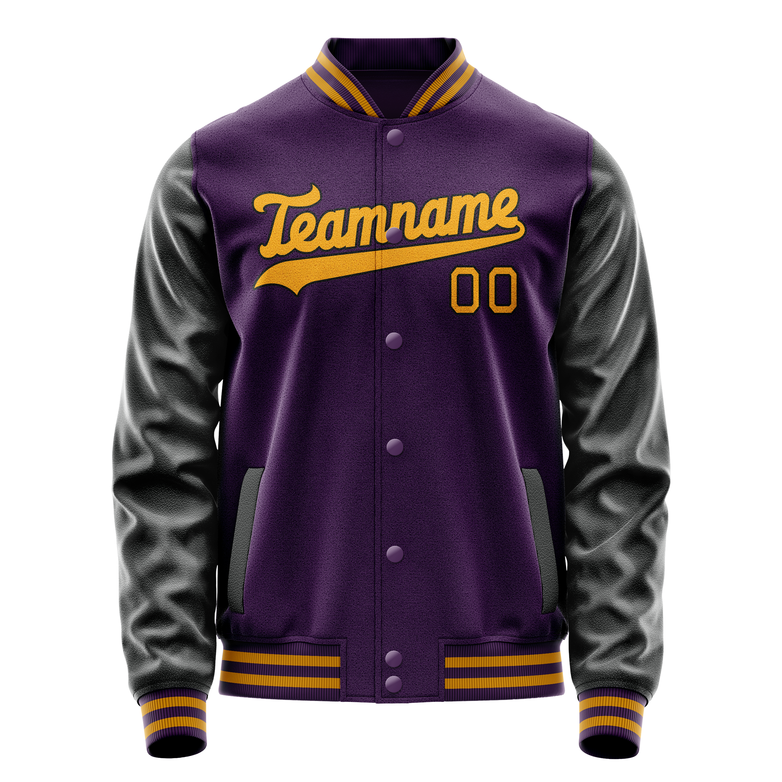 Personalized Purple & Black Solid Color Varsity Letterman Jacket