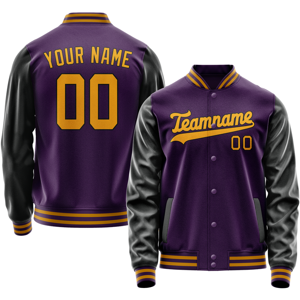 Personalized Purple & Black Solid Color Varsity Letterman Jacket