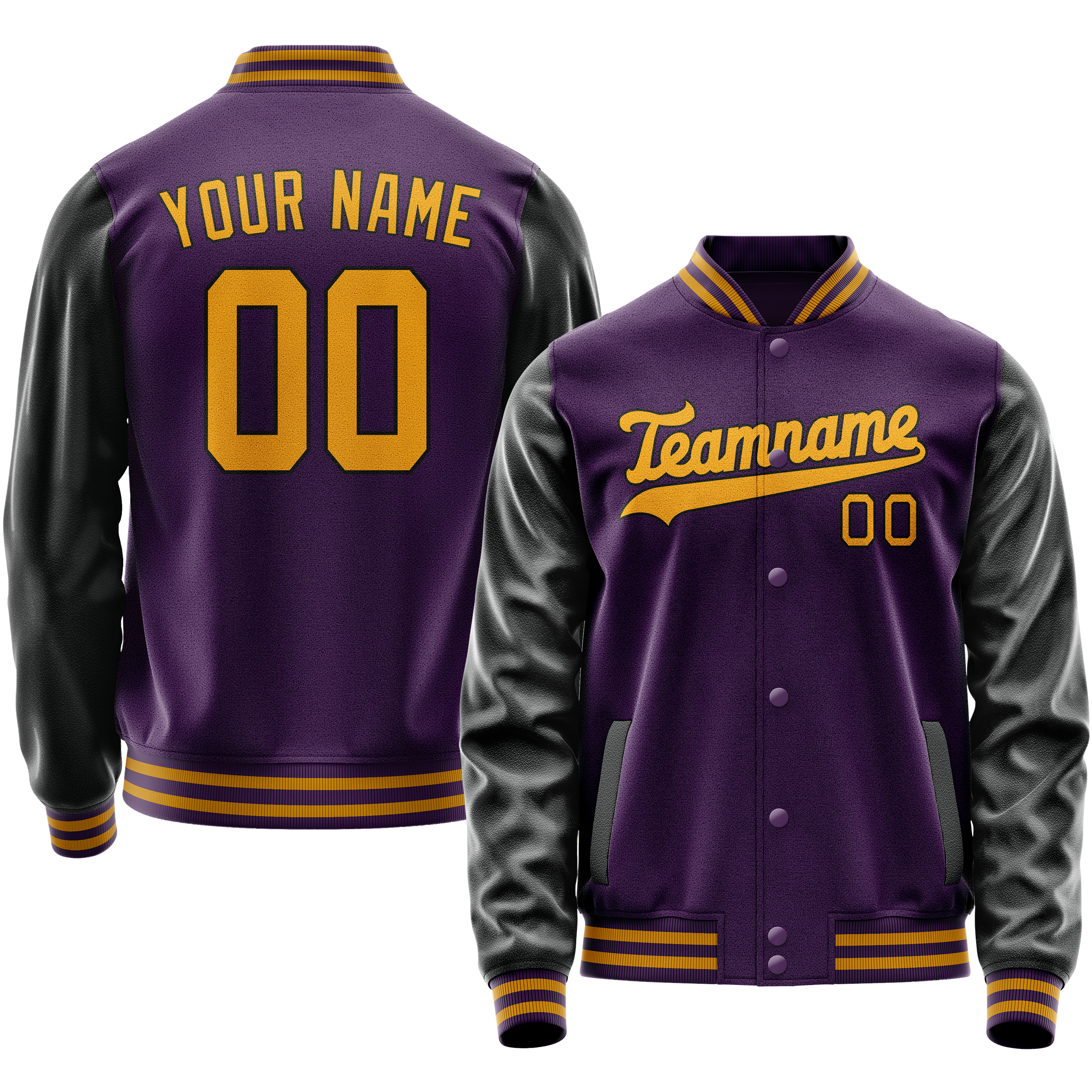 Personalized Purple & Black Solid Color Varsity Letterman Jacket