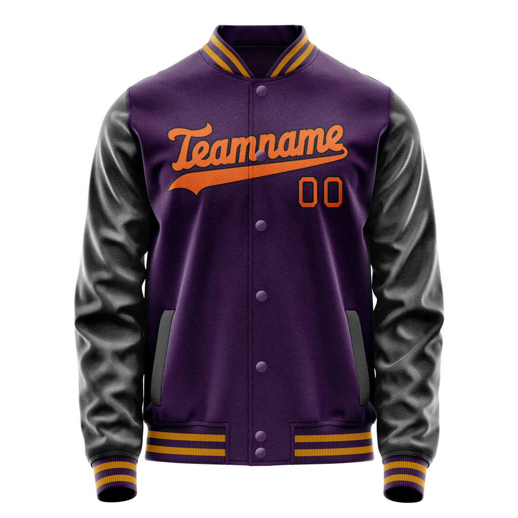 Personalized Purple & Black Solid Color Varsity Letterman Jacket