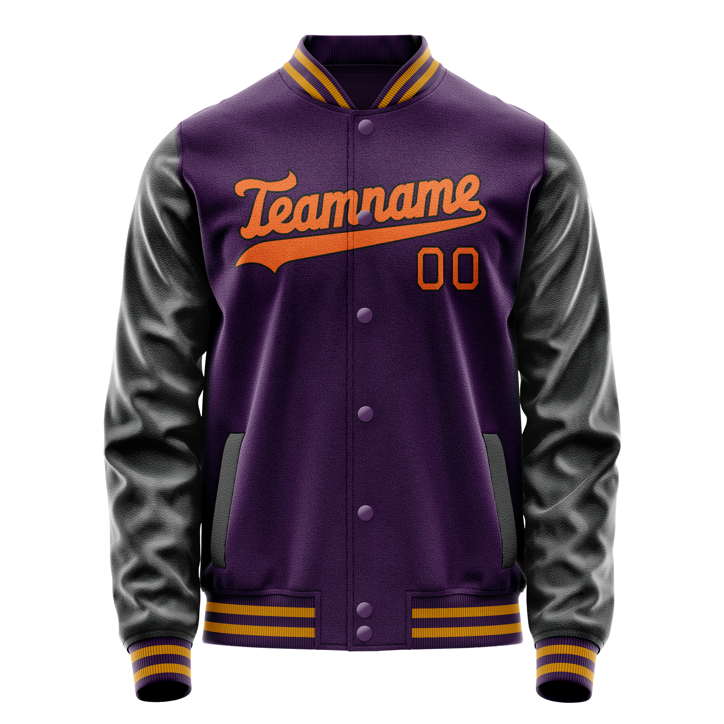 Personalized Purple & Black Solid Color Varsity Letterman Jacket
