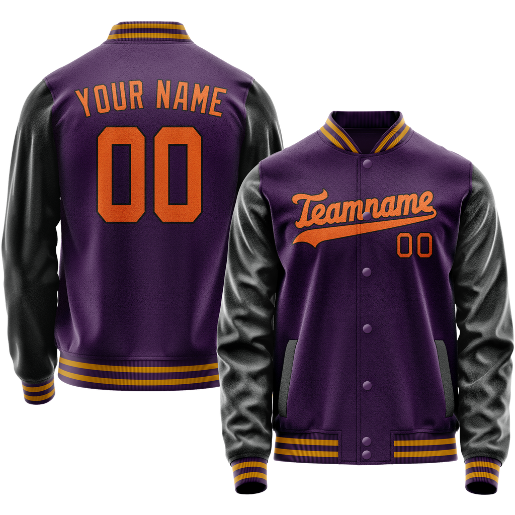 Personalized Purple & Black Solid Color Varsity Letterman Jacket