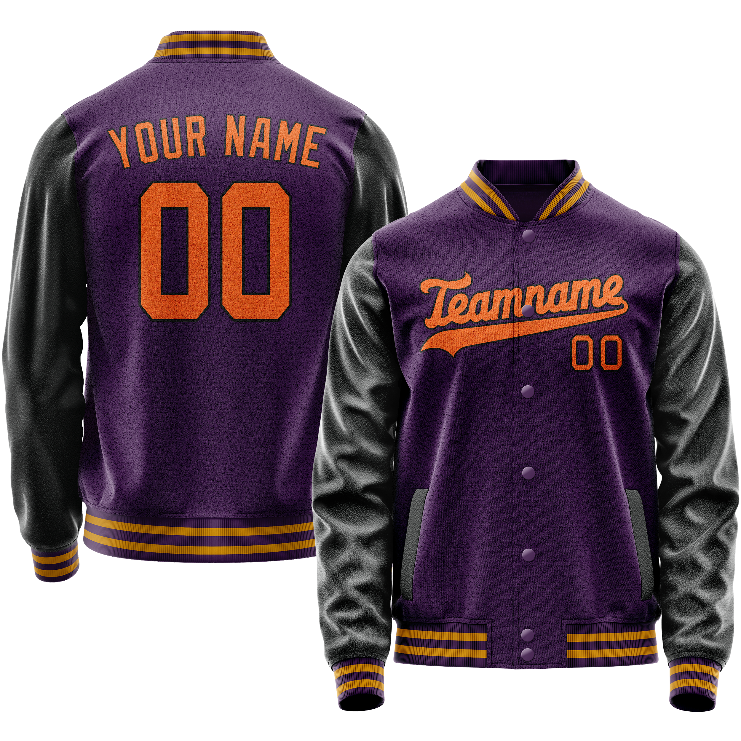 Personalized Purple & Black Solid Color Varsity Letterman Jacket