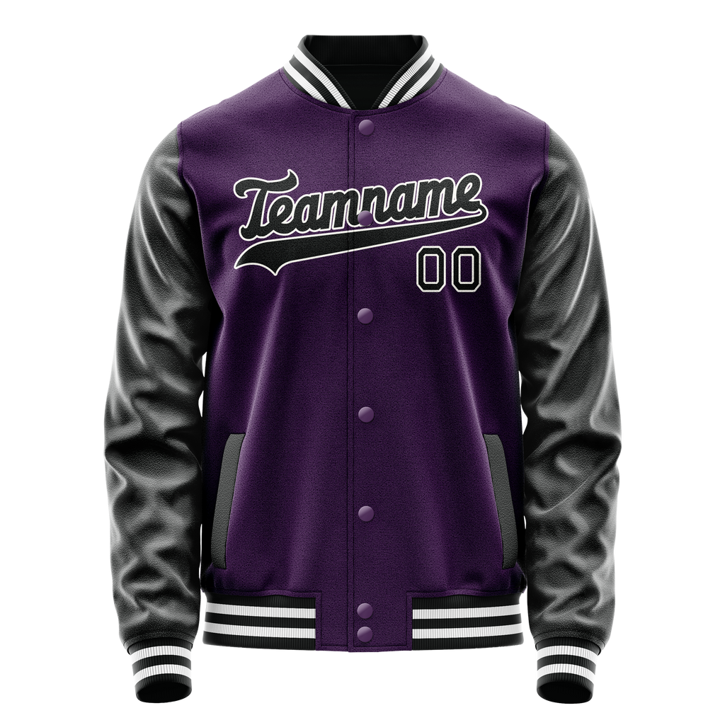 Personalized Purple & Black Solid Color Varsity Letterman Jacket