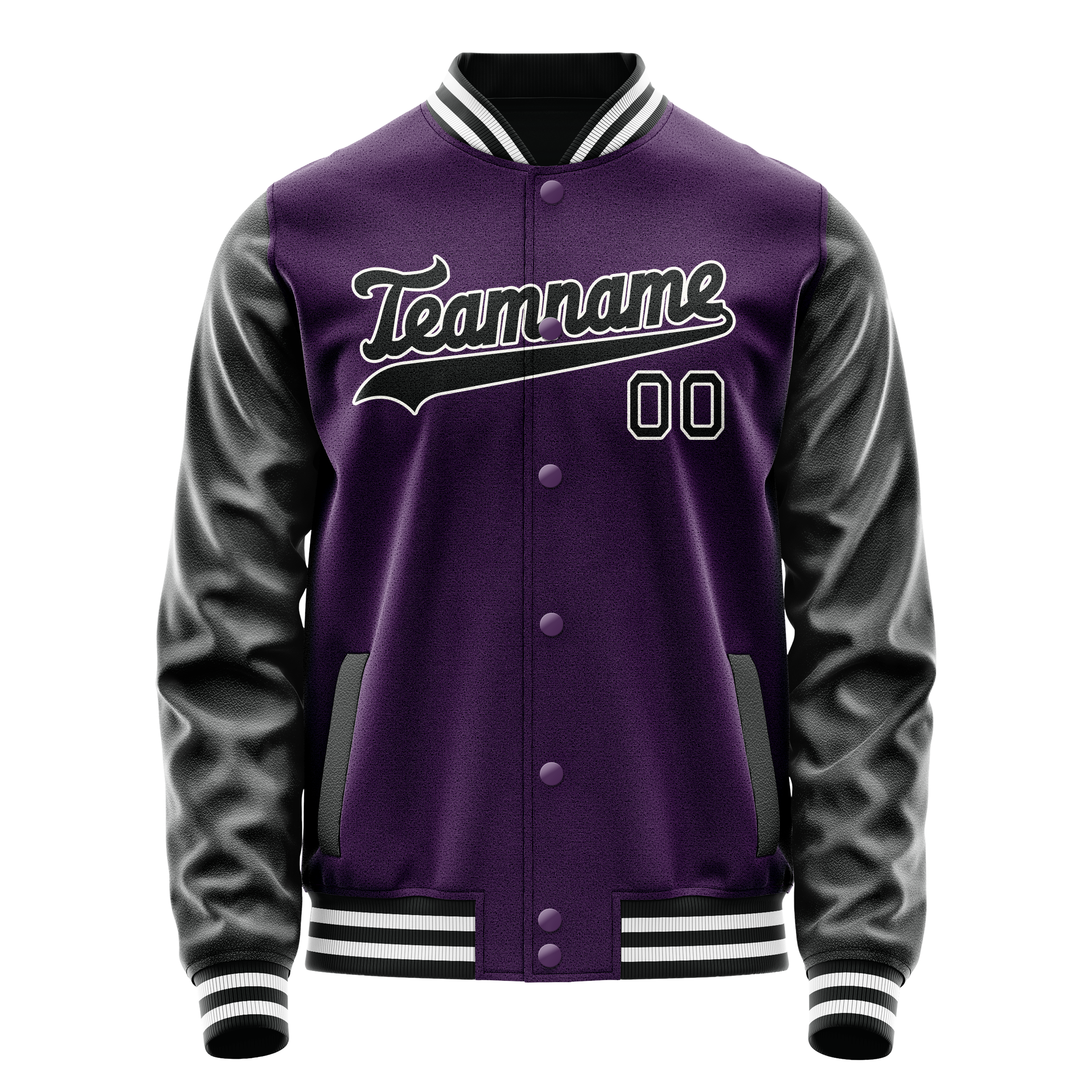 Personalized Purple & Black Solid Color Varsity Letterman Jacket