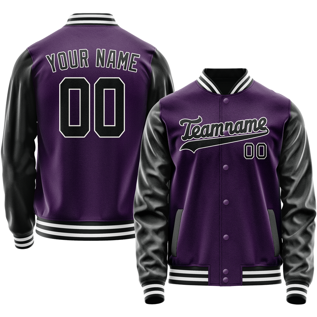 Personalized Purple & Black Solid Color Varsity Letterman Jacket
