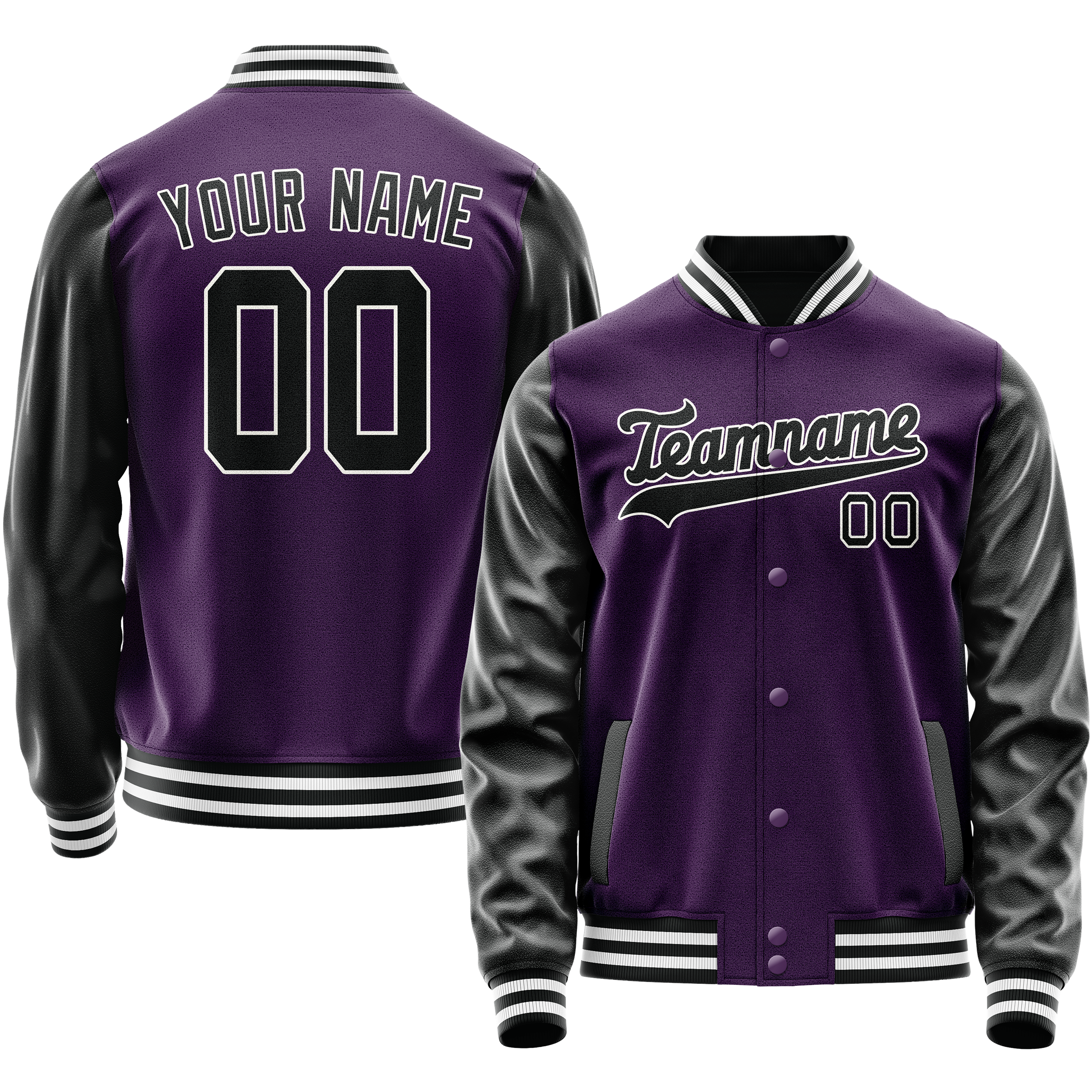 Personalized Purple & Black Solid Color Varsity Letterman Jacket