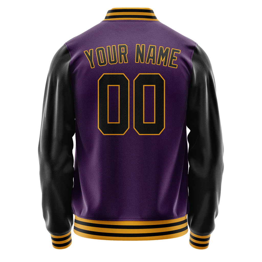 Personalized Purple & Black Solid Color Varsity Letterman Jacket