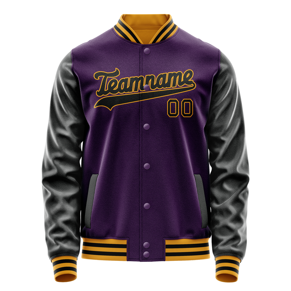 Personalized Purple & Black Solid Color Varsity Letterman Jacket