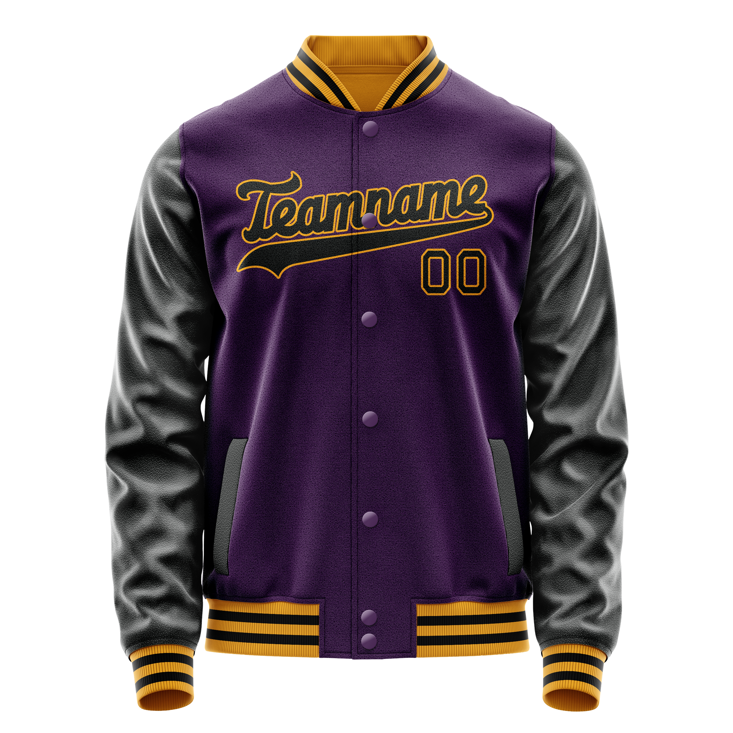 Personalized Purple & Black Solid Color Varsity Letterman Jacket