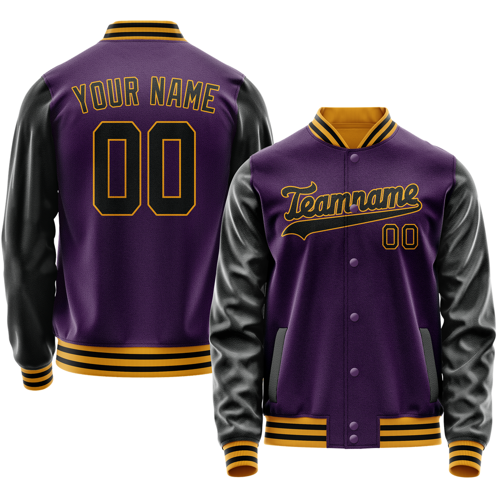 Personalized Purple & Black Solid Color Varsity Letterman Jacket