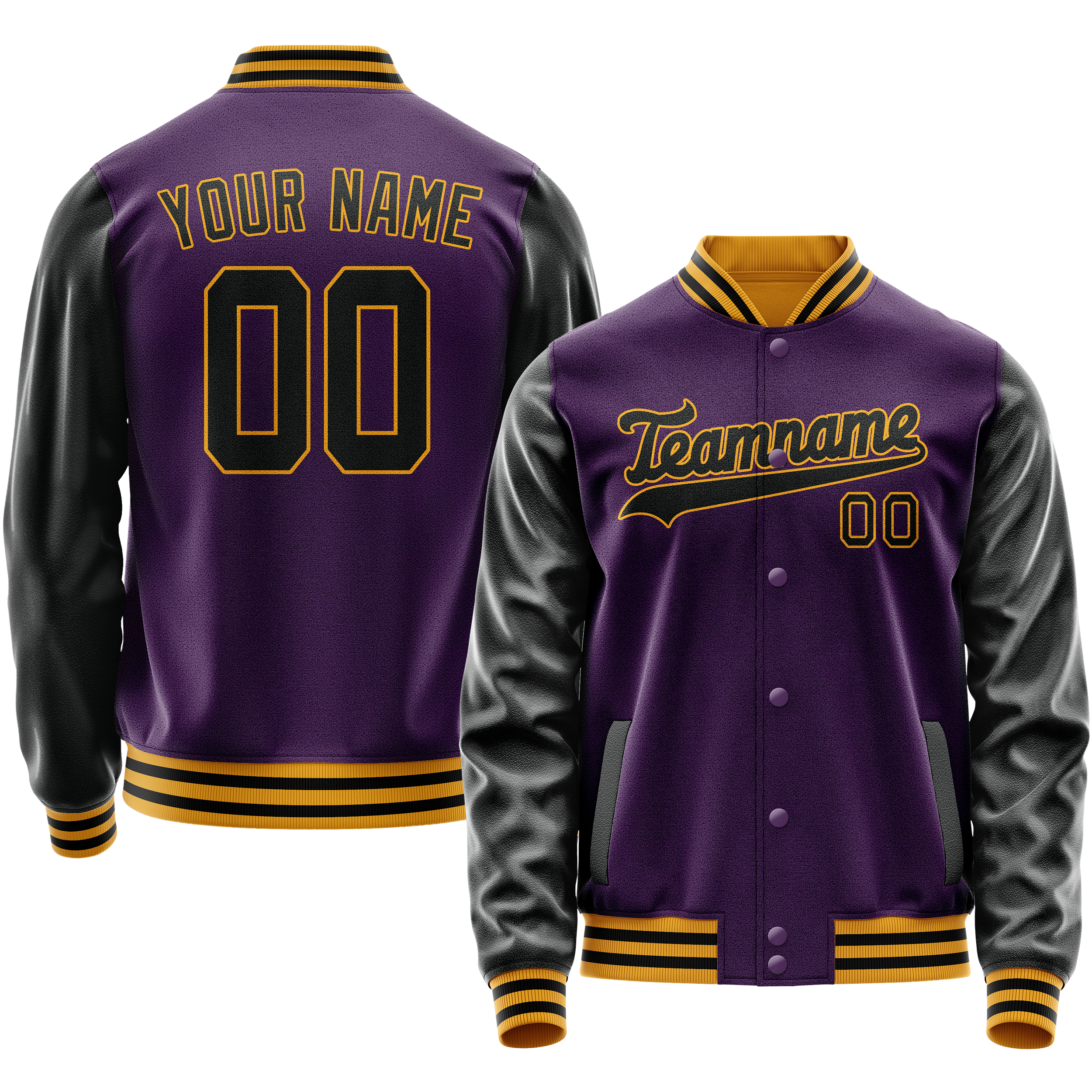 Personalized Purple & Black Solid Color Varsity Letterman Jacket