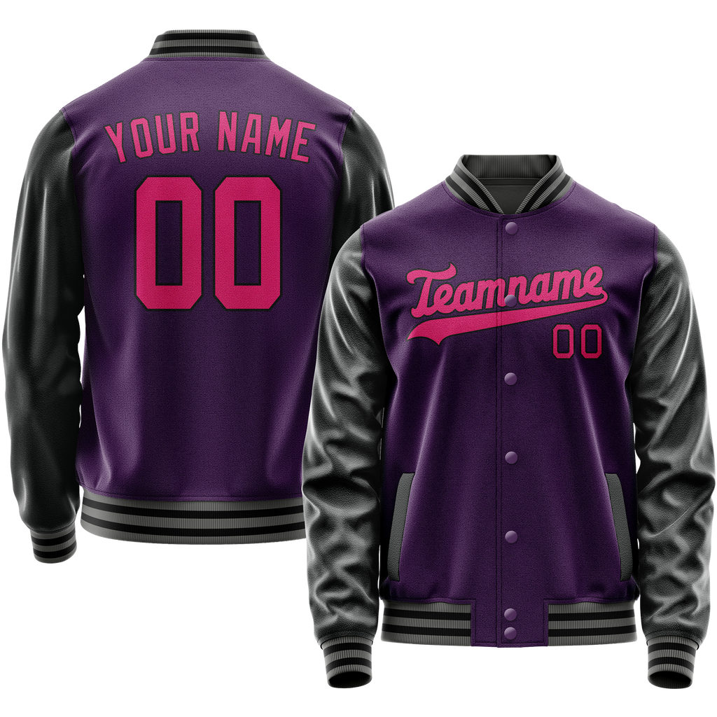 Personalized Purple & Pink Solid Color Varsity Letterman Jacket