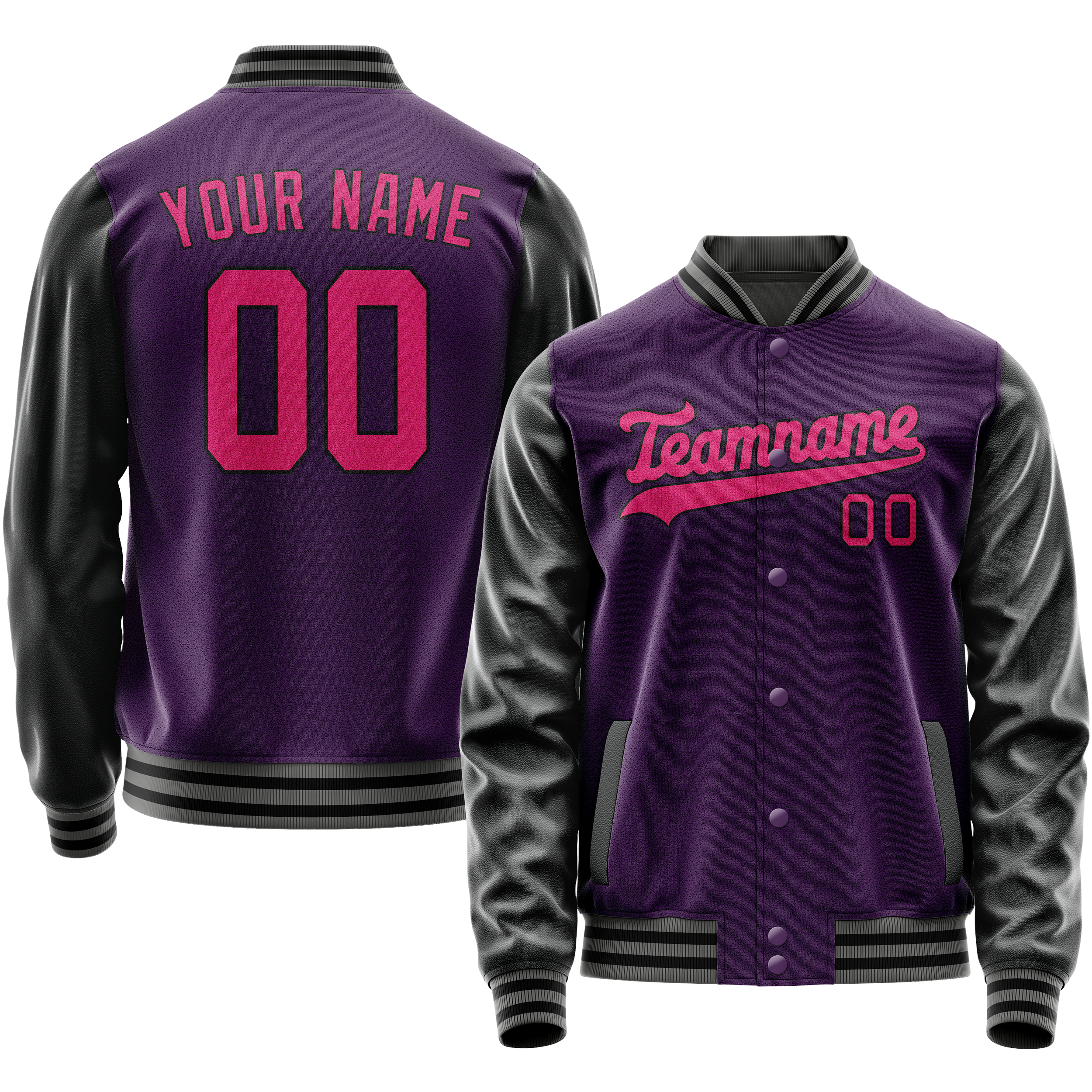 Personalized Purple & Pink Solid Color Varsity Letterman Jacket