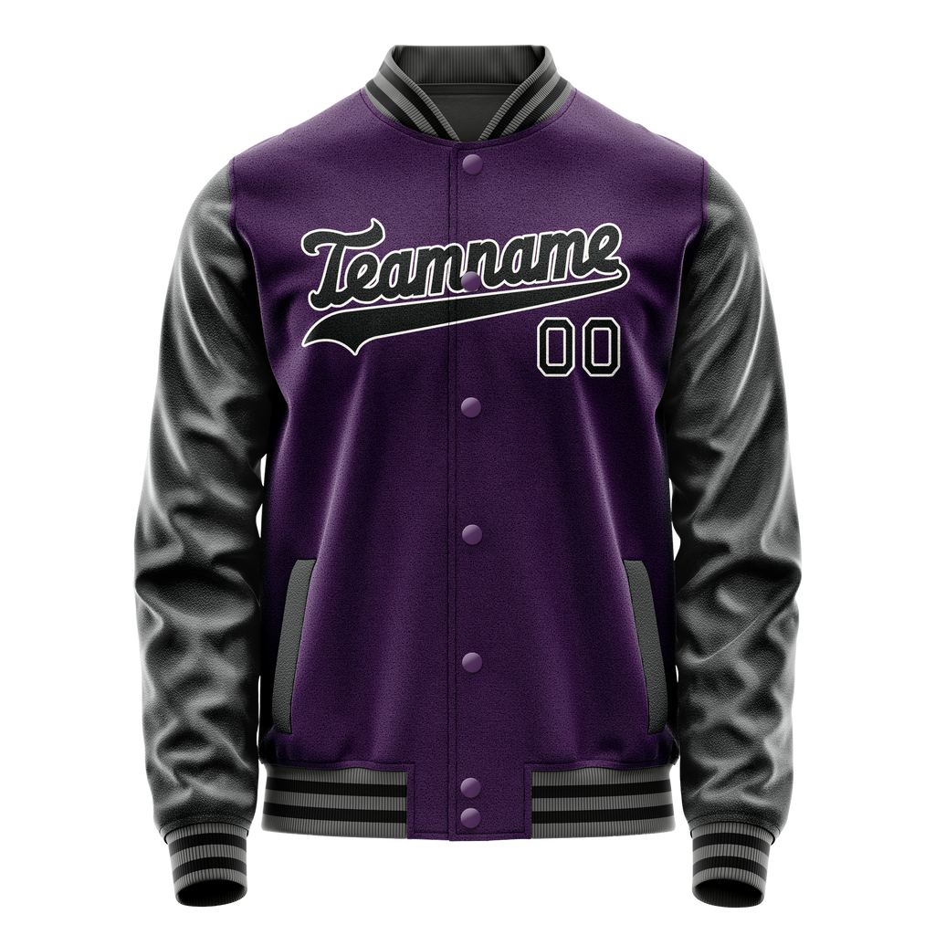Personalized Purple & Black Solid Color Varsity Letterman Jacket
