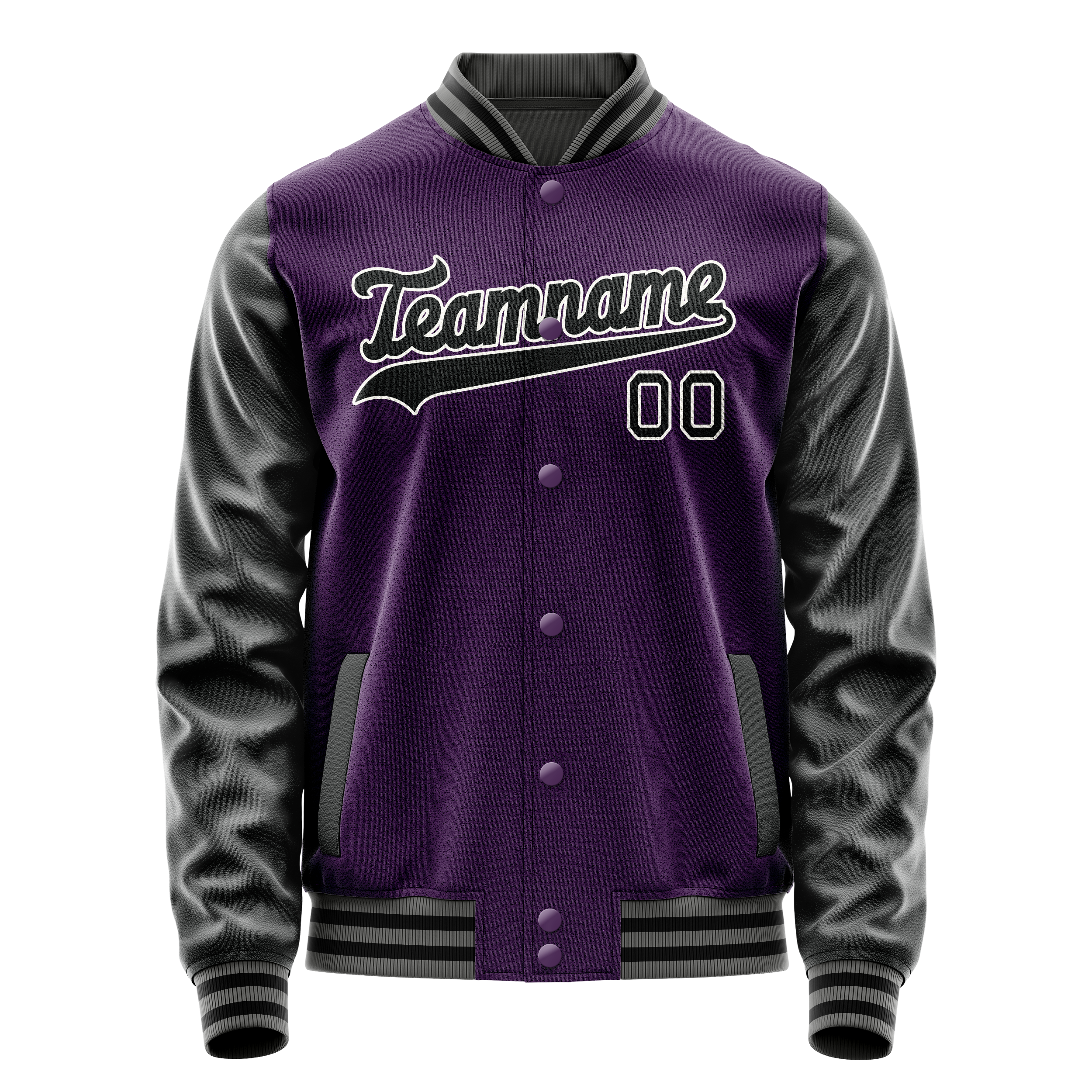 Personalized Purple & Black Solid Color Varsity Letterman Jacket