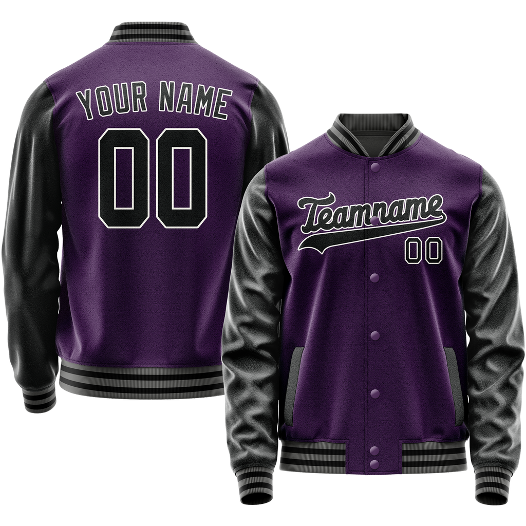 Personalized Purple & Black Solid Color Varsity Letterman Jacket