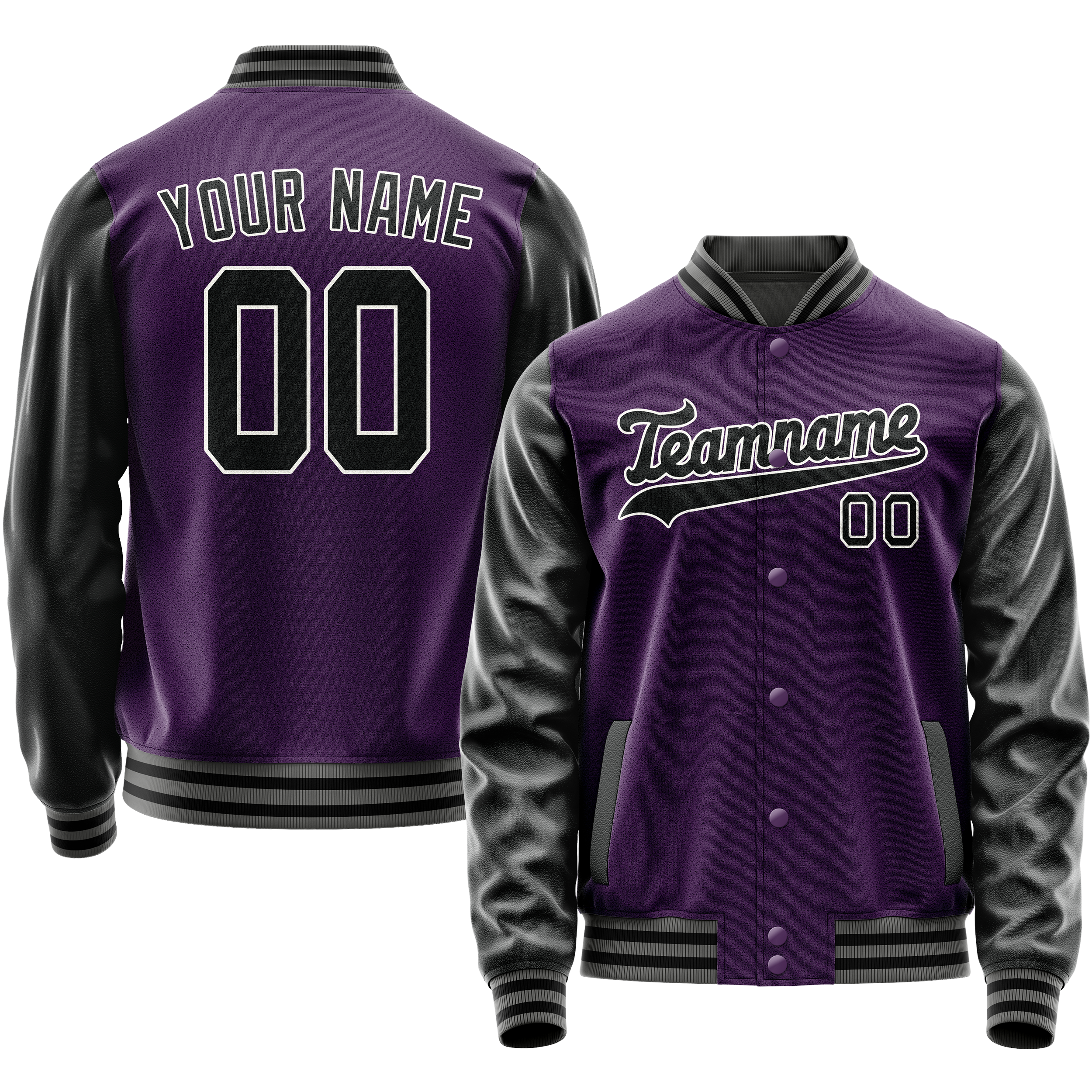 Personalized Purple & Black Solid Color Varsity Letterman Jacket