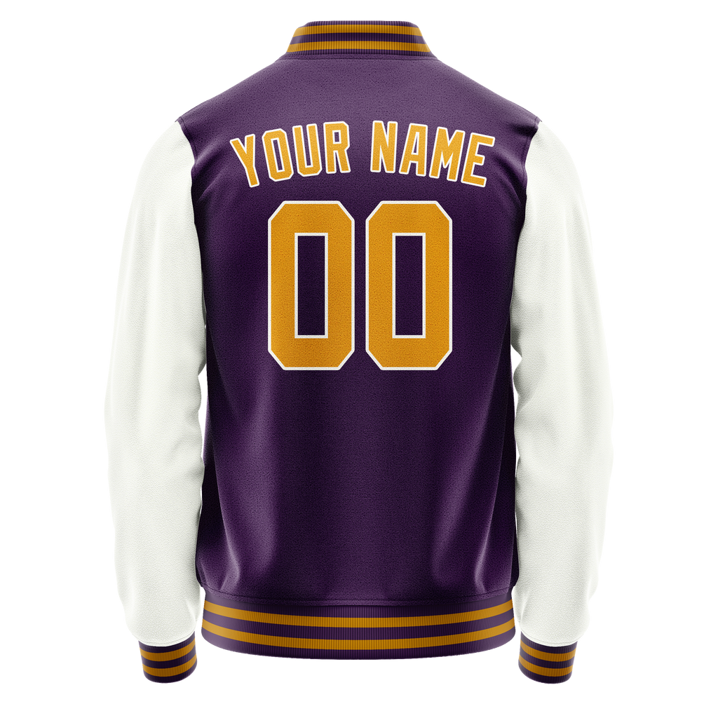 Personalized Purple & White Solid Color Varsity Letterman Jacket