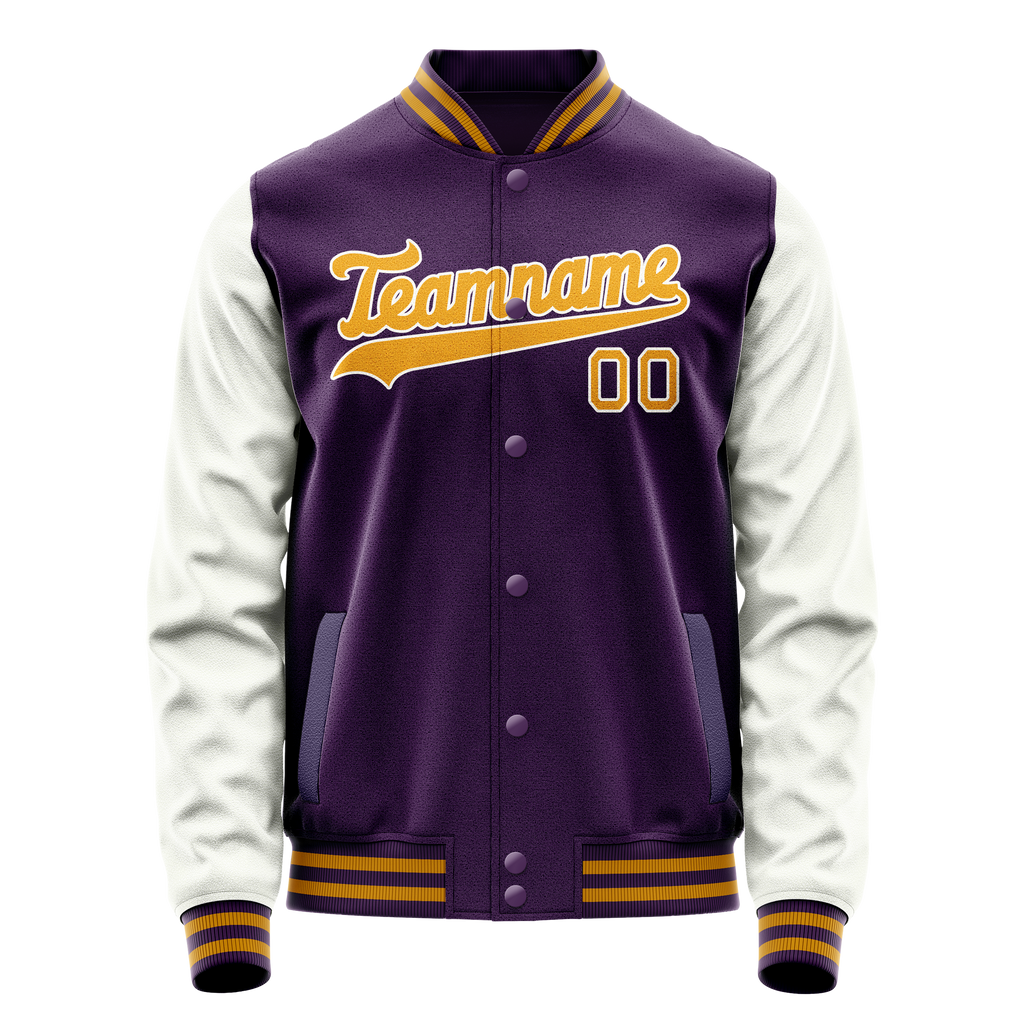 Personalized Purple & White Solid Color Varsity Letterman Jacket
