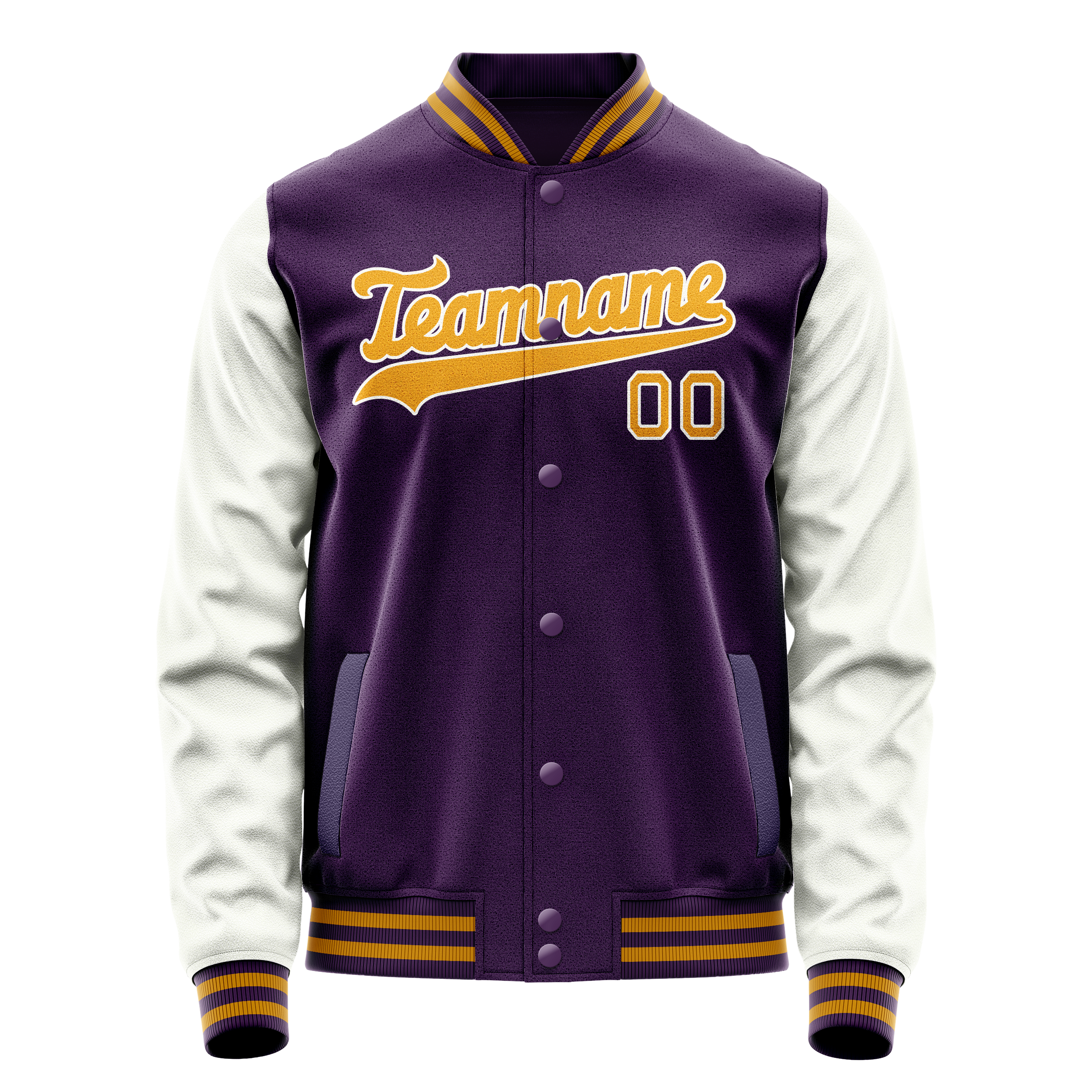 Personalized Purple & White Solid Color Varsity Letterman Jacket