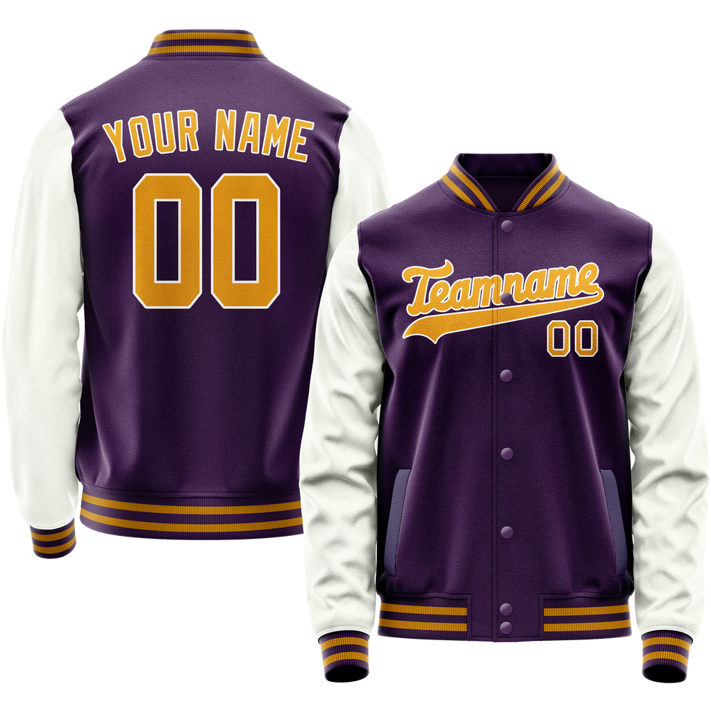 Personalized Purple & White Solid Color Varsity Letterman Jacket