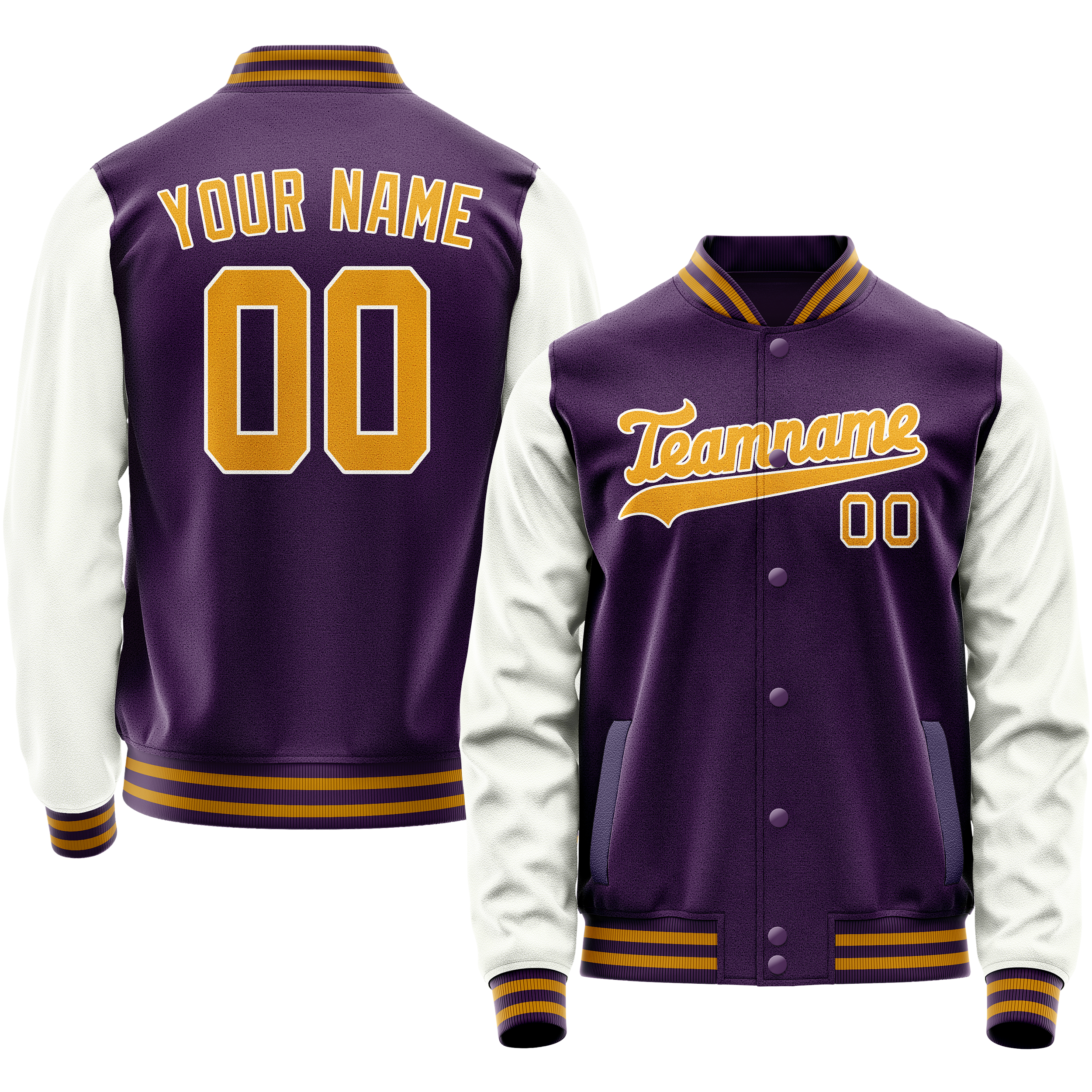 Personalized Purple & White Solid Color Varsity Letterman Jacket