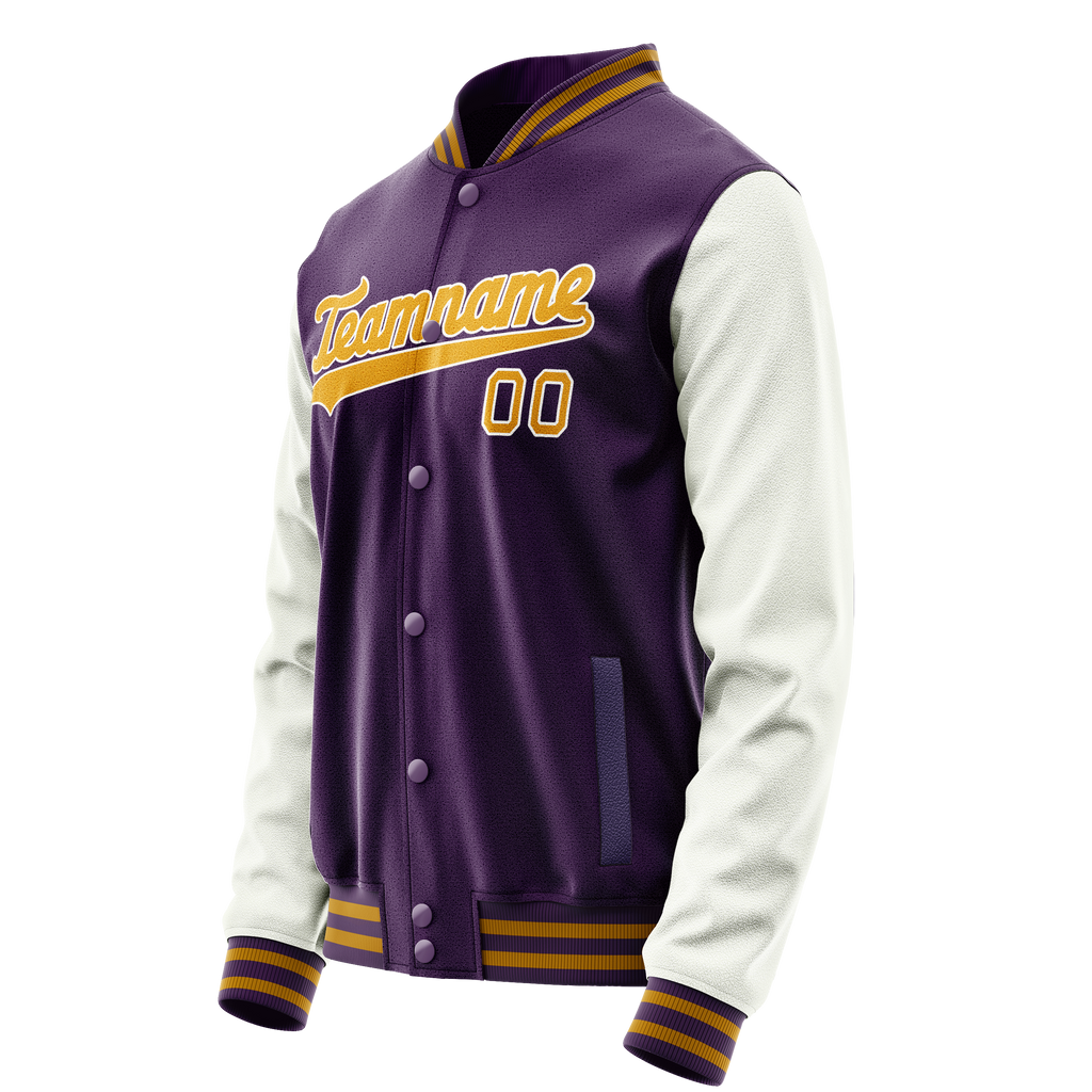 Personalized Purple & White Solid Color Varsity Letterman Jacket