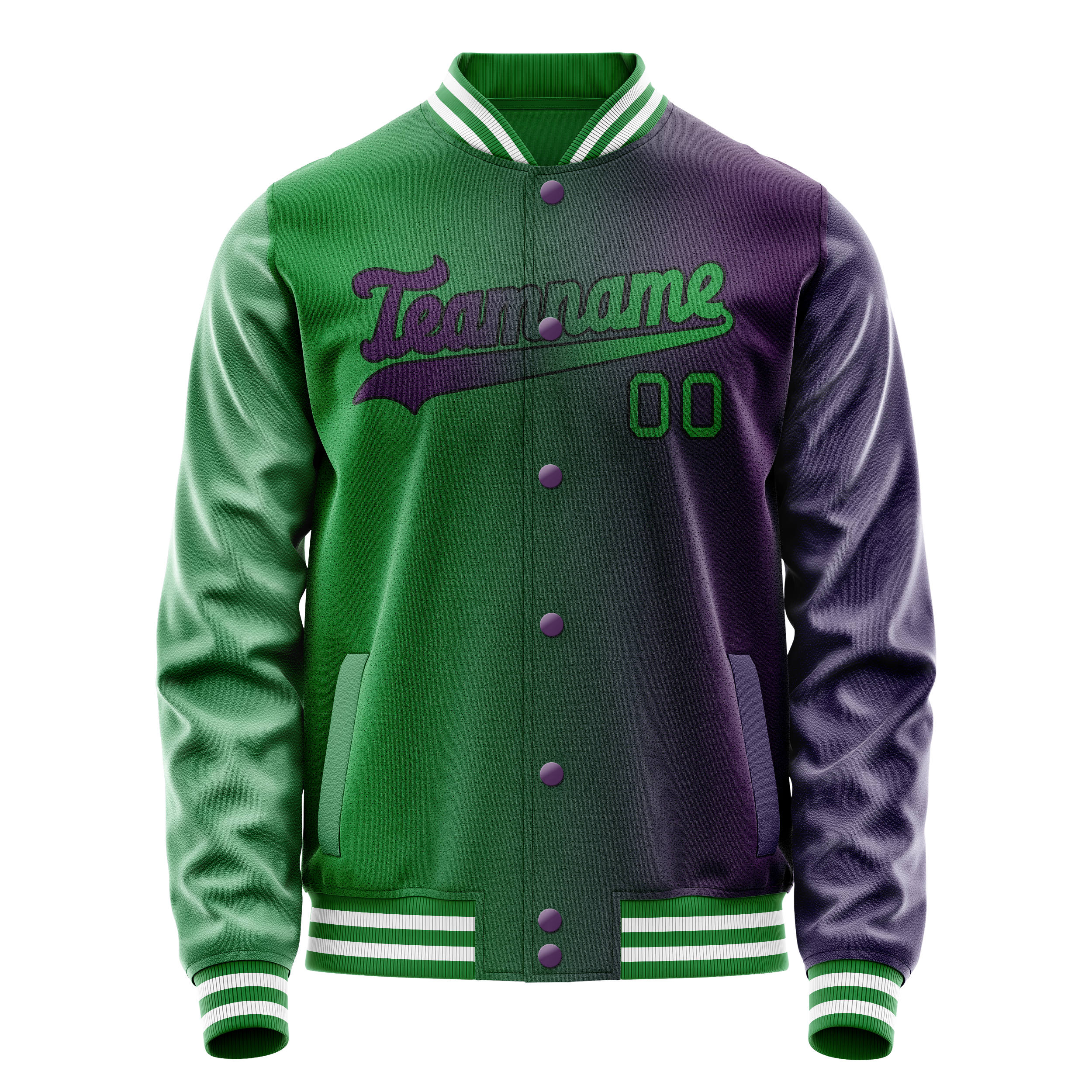 Personalized Purple & Green Gradient Varsity Letterman Jacket