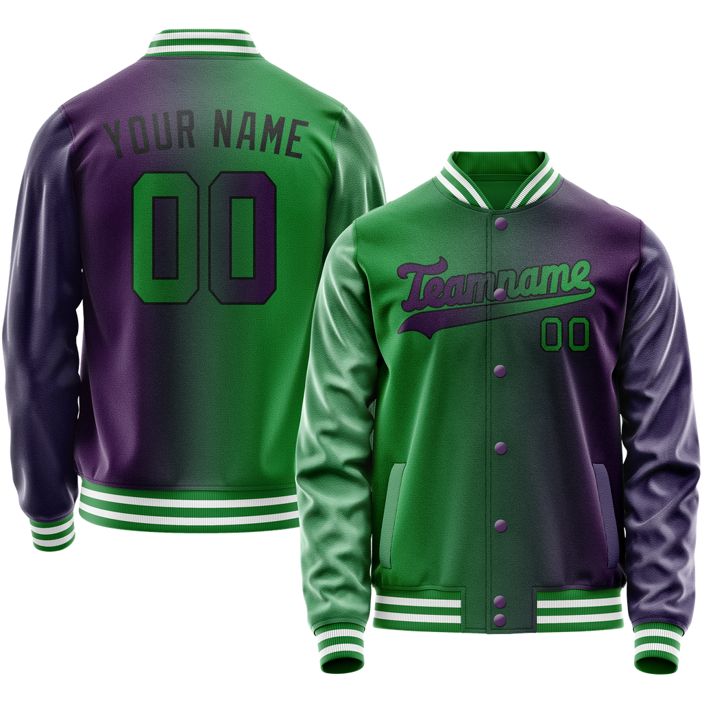 Personalized Purple & Green Gradient Varsity Letterman Jacket