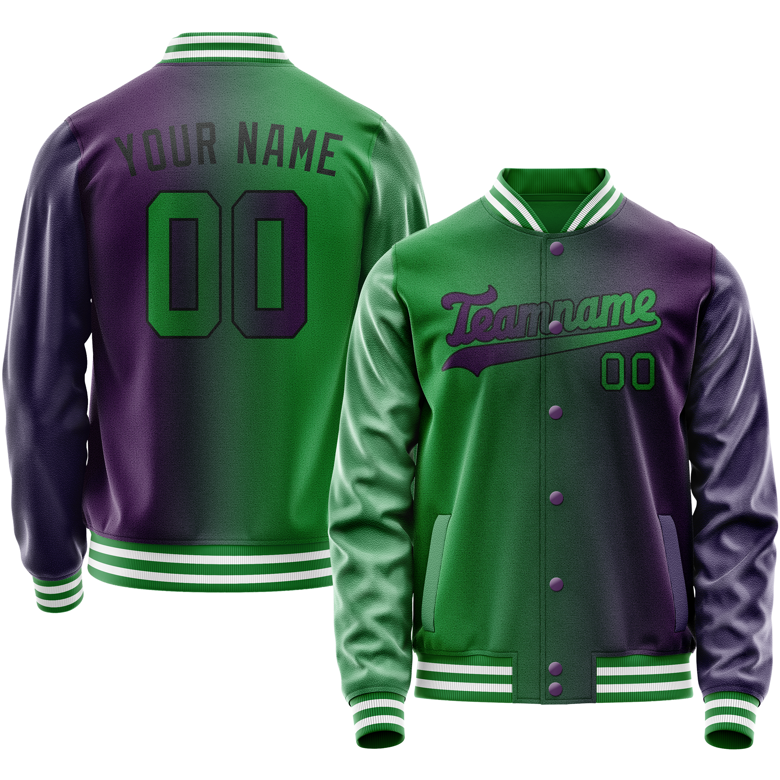 Personalized Purple & Green Gradient Varsity Letterman Jacket
