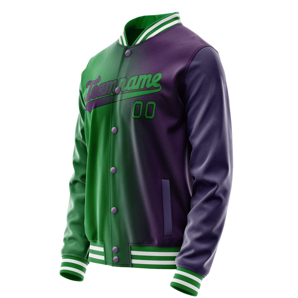 Personalized Purple & Green Gradient Varsity Letterman Jacket