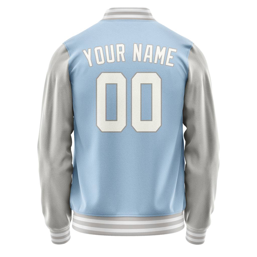 Personalized Light-Blue & Gray Solid Color Varsity Letterman Jacket
