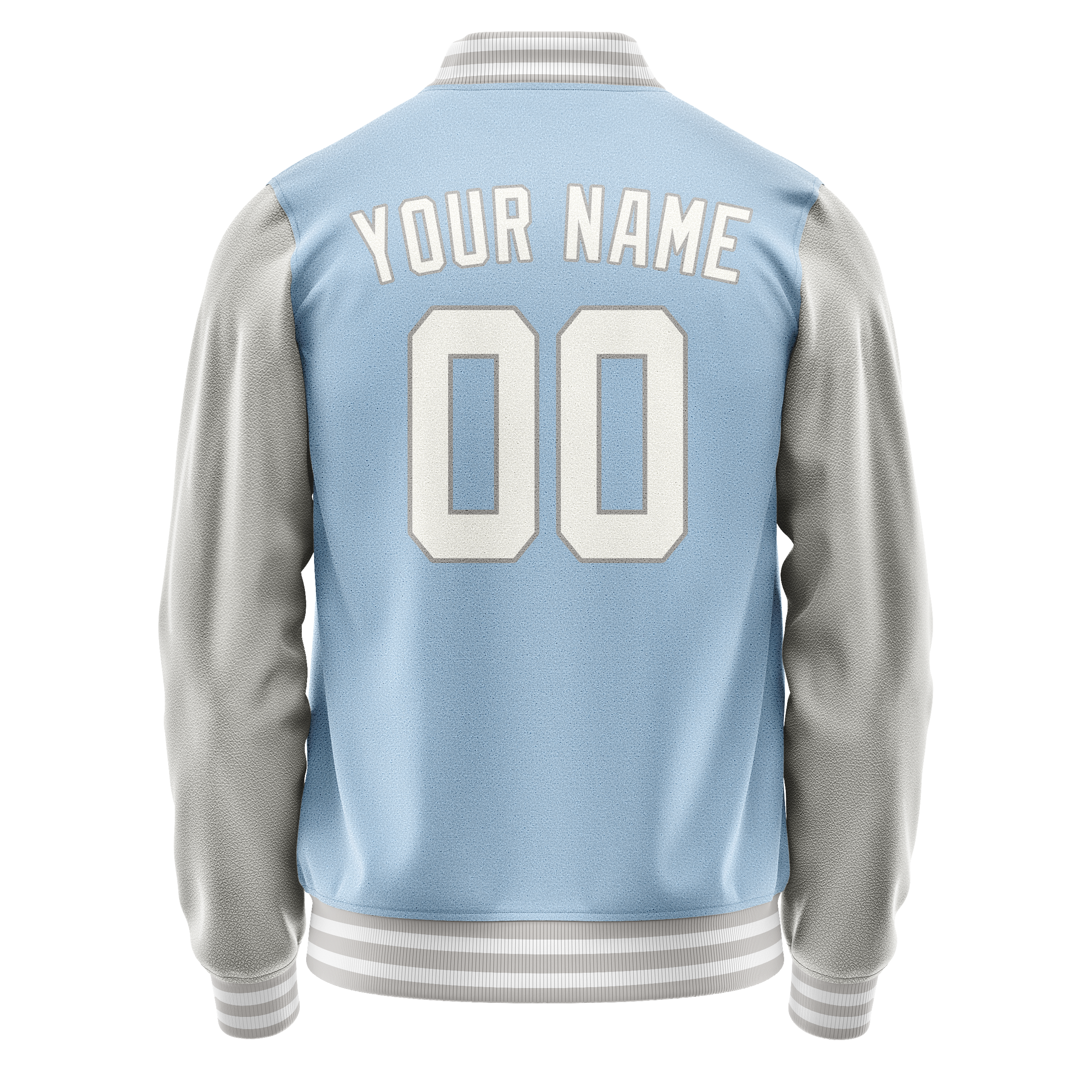 Personalized Light-Blue & Gray Solid Color Varsity Letterman Jacket