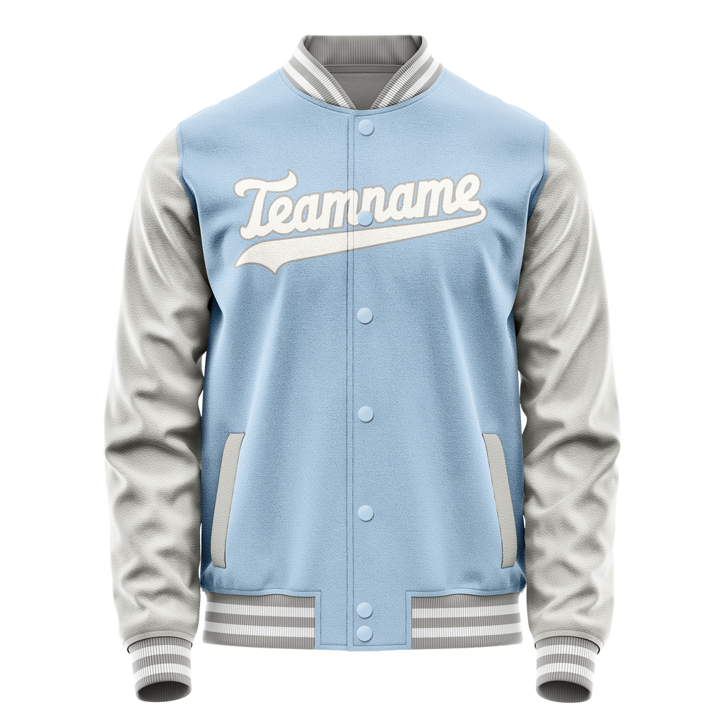 Personalized Light-Blue & Gray Solid Color Varsity Letterman Jacket